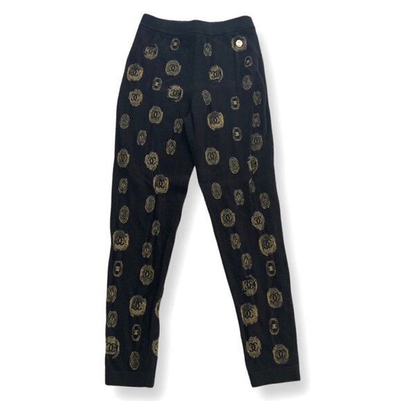 CHANEL 2021 black gold Cashmere joggers size 42 - Picture 1 of 7